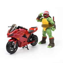 Load image into Gallery viewer, Teenage Mutant Ninja Turtles BST AXN IDW Raphael Action Figure with Metallic Candy Coat GITD Sport Bike