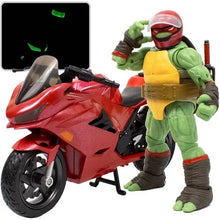 Load image into Gallery viewer, Teenage Mutant Ninja Turtles BST AXN IDW Raphael Action Figure with Metallic Candy Coat GITD Sport Bike
